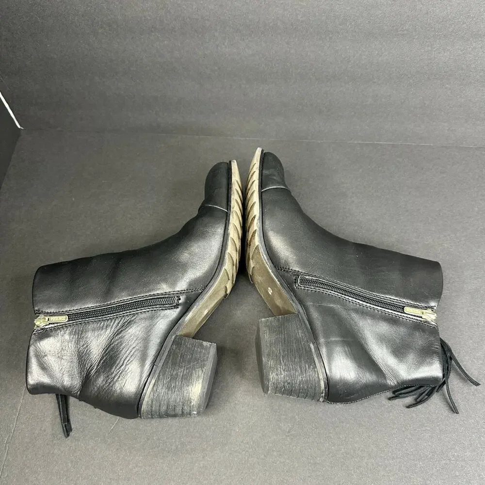Pikolino Womens size 40 9 9.5 Andorra Black Leather Tassel Ankle Boots Side Zip
